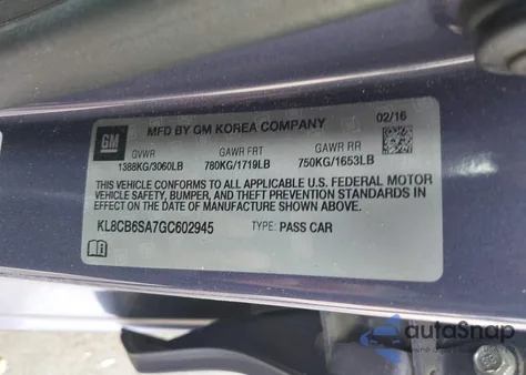 2016 Chevrolet Spark Ls Cvt z USA, uszkodzony, nr VIN KL8CB6SA7GC602945